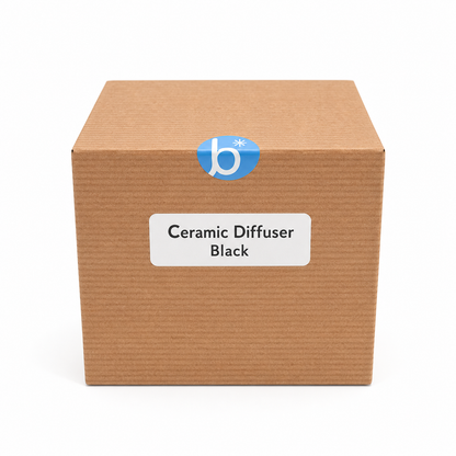 A brown cardboard box labeled 'Ceramic Diffuser Black' with a blue circular 'b' logo, shown on a clean white background.