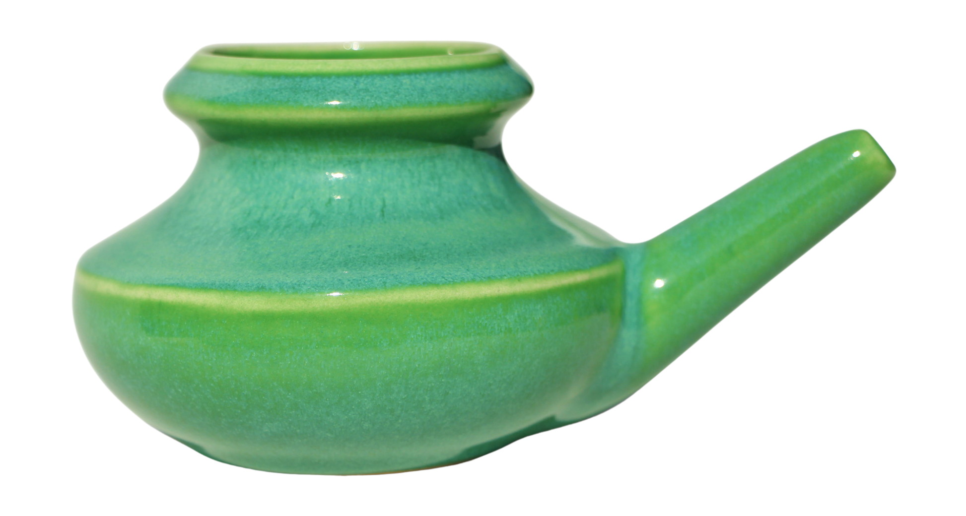 Apple Green ceramic neti pot on a white background