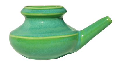 Apple Green ceramic neti pot on a white background